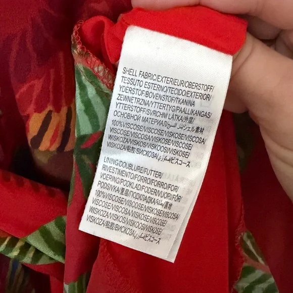 Farm Rio Belted Ruffle Crepe Red Parrot Jungle Print Midi Dress SIZE XL - Picture 8 of 9